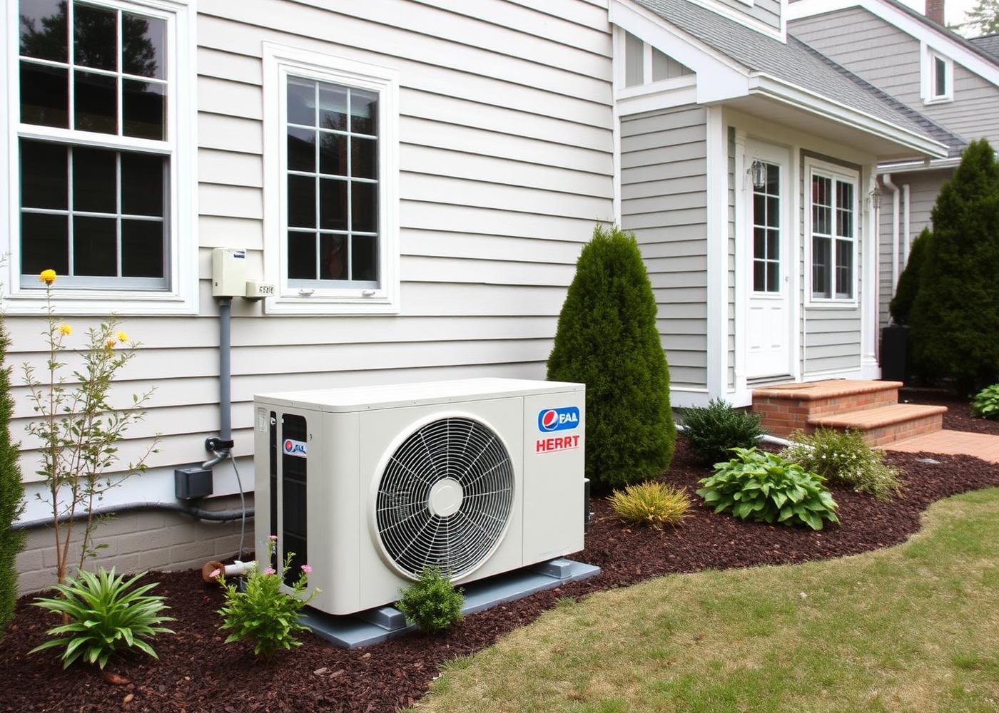 Ductless heat pump condenser installed beside a suburban home